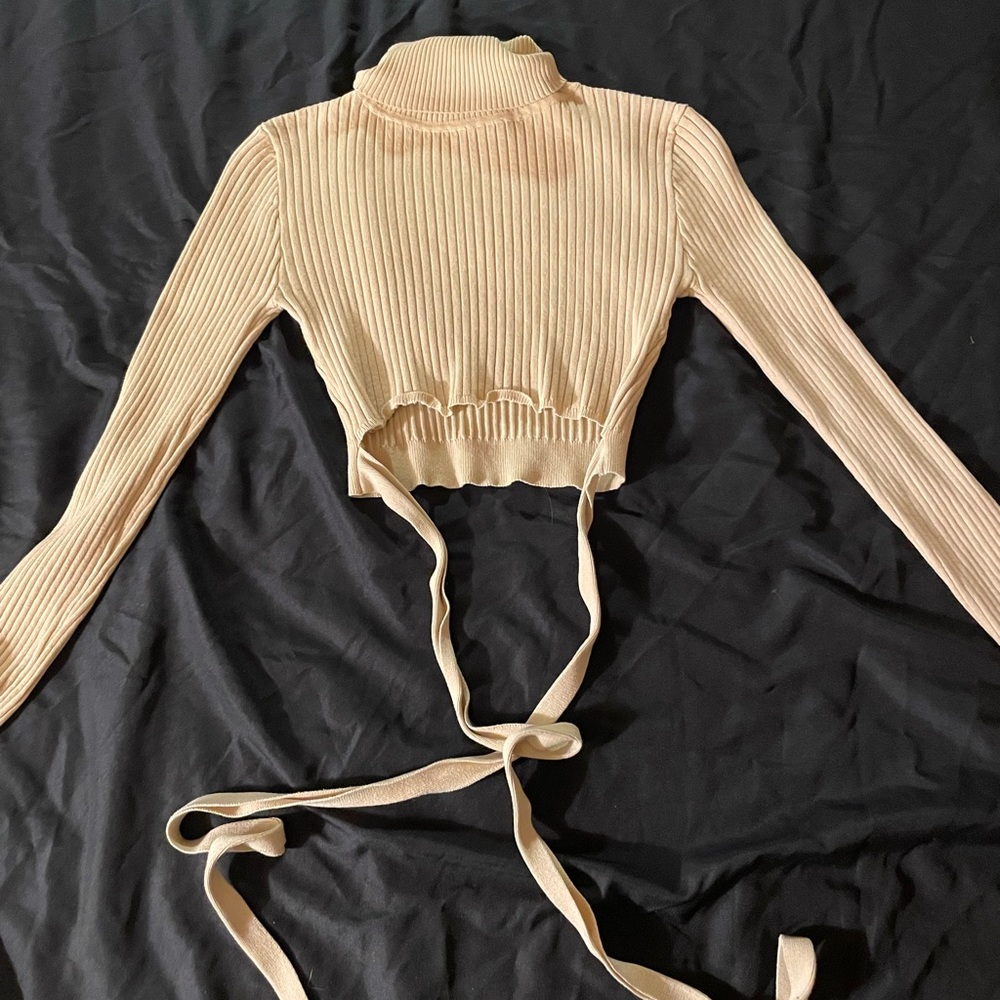 beige cropped turtle neck sweater
